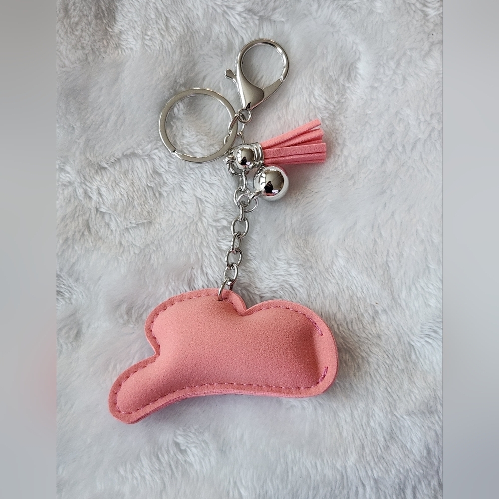 Pink Rhinestone Cowboy Hat Keychain Bag Charm - Picture 3 of 3